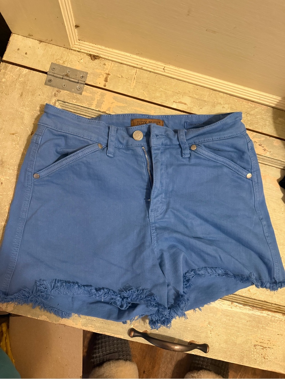 Judy Blue Blue High Rise Raw Hem Denim Shorts Size S